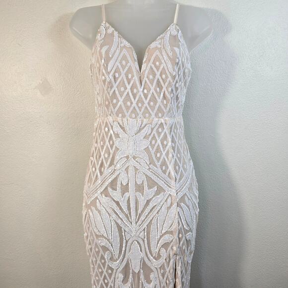 Lulus Destined for Romance Maxi Dress Women's XS Beige White Sequin Bridal - Picture 3 of 16
